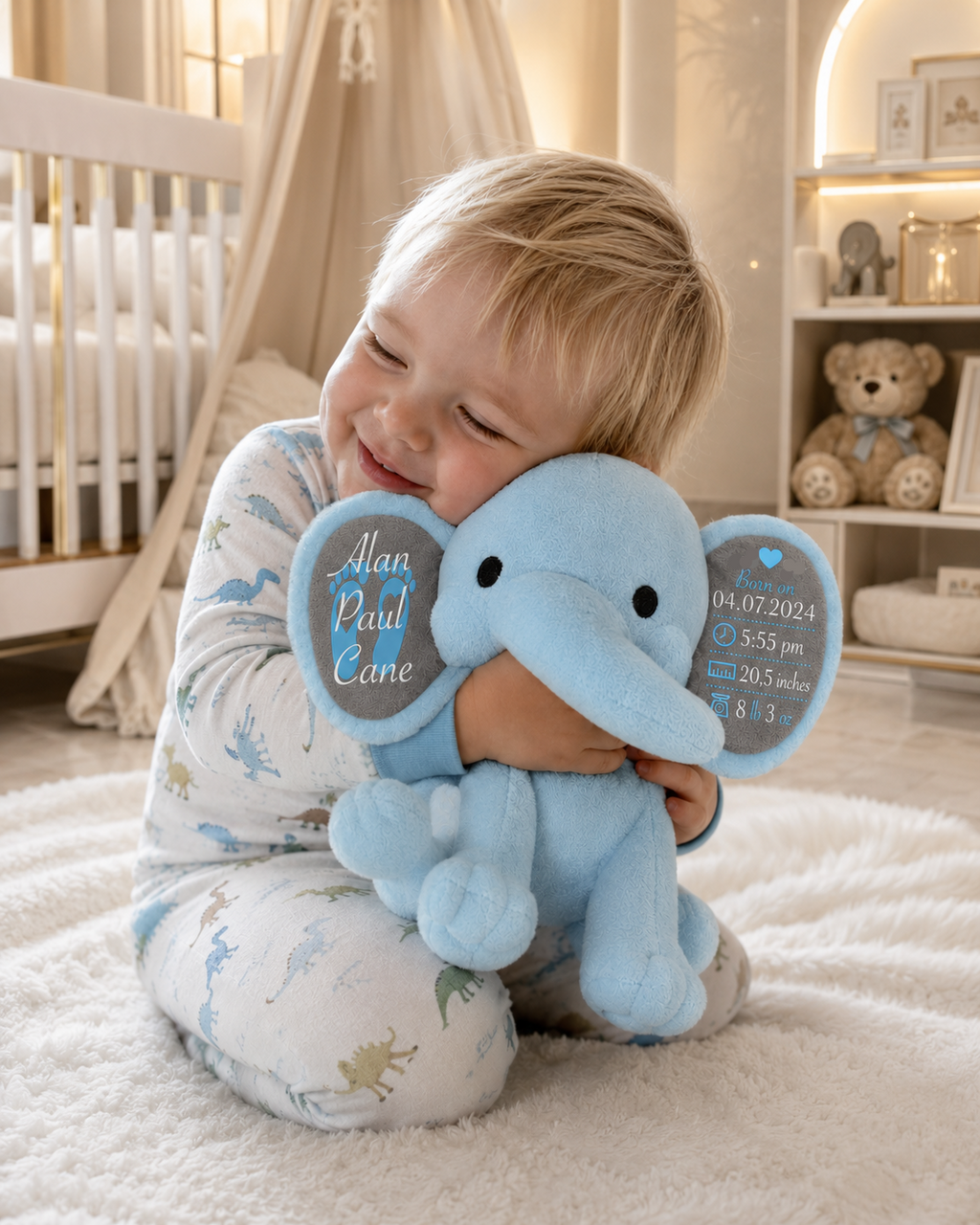 Personalized Baby Elephant Plush | Custom Birth Stats Keepsake | Newborn Baby Shower Gift