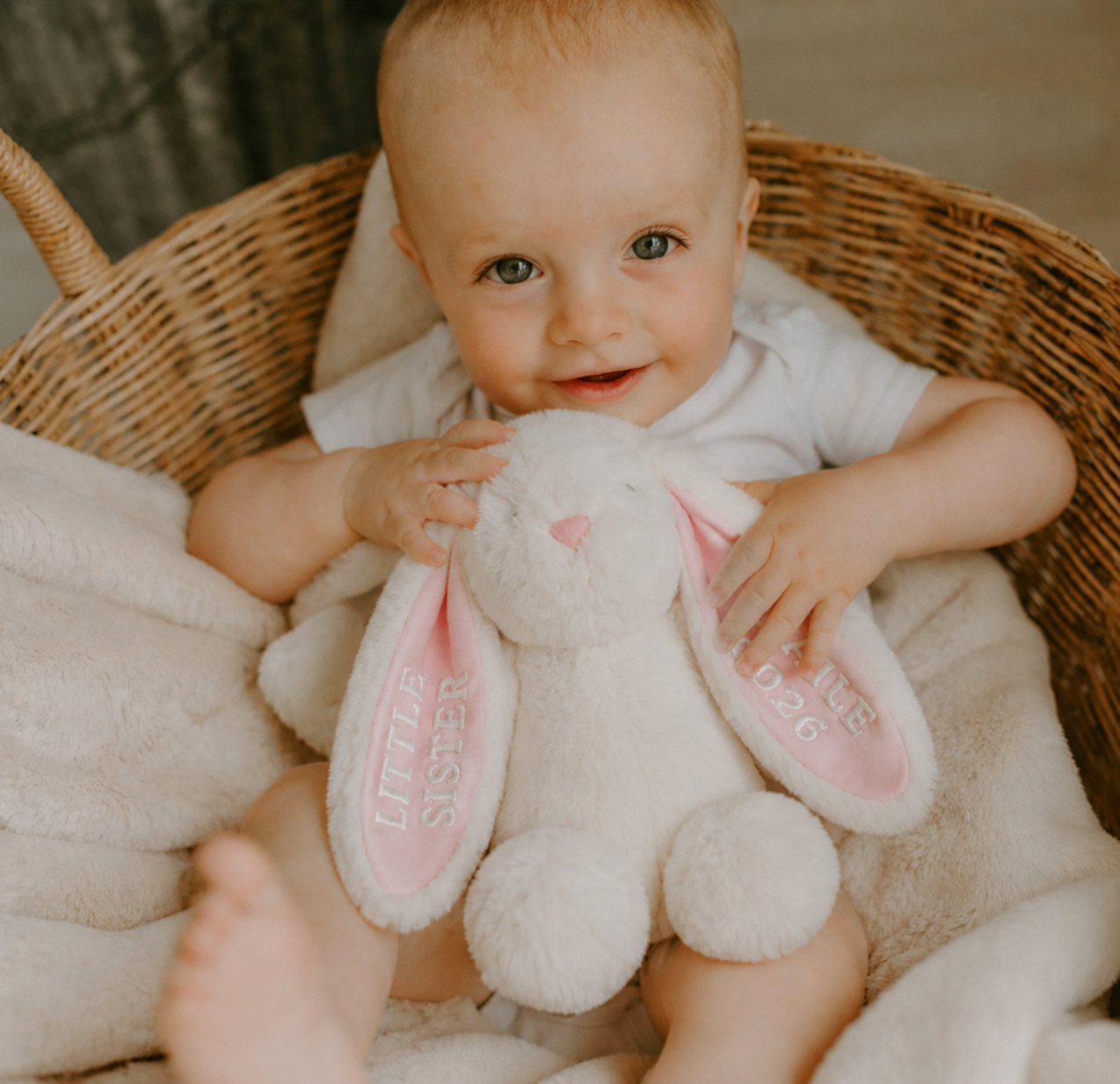 Little Sister Bunny Plush | Personalized Name Keepsake | New Baby Sibling Gift