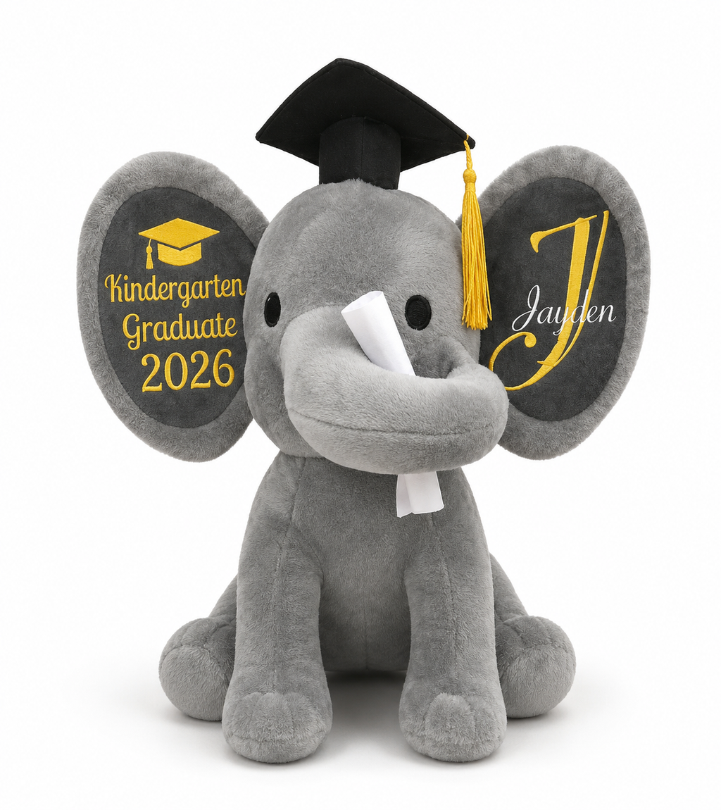 Personalized Kindergarten Graduation Elephant Plush | Custom Name | Grad Keepsake Gift