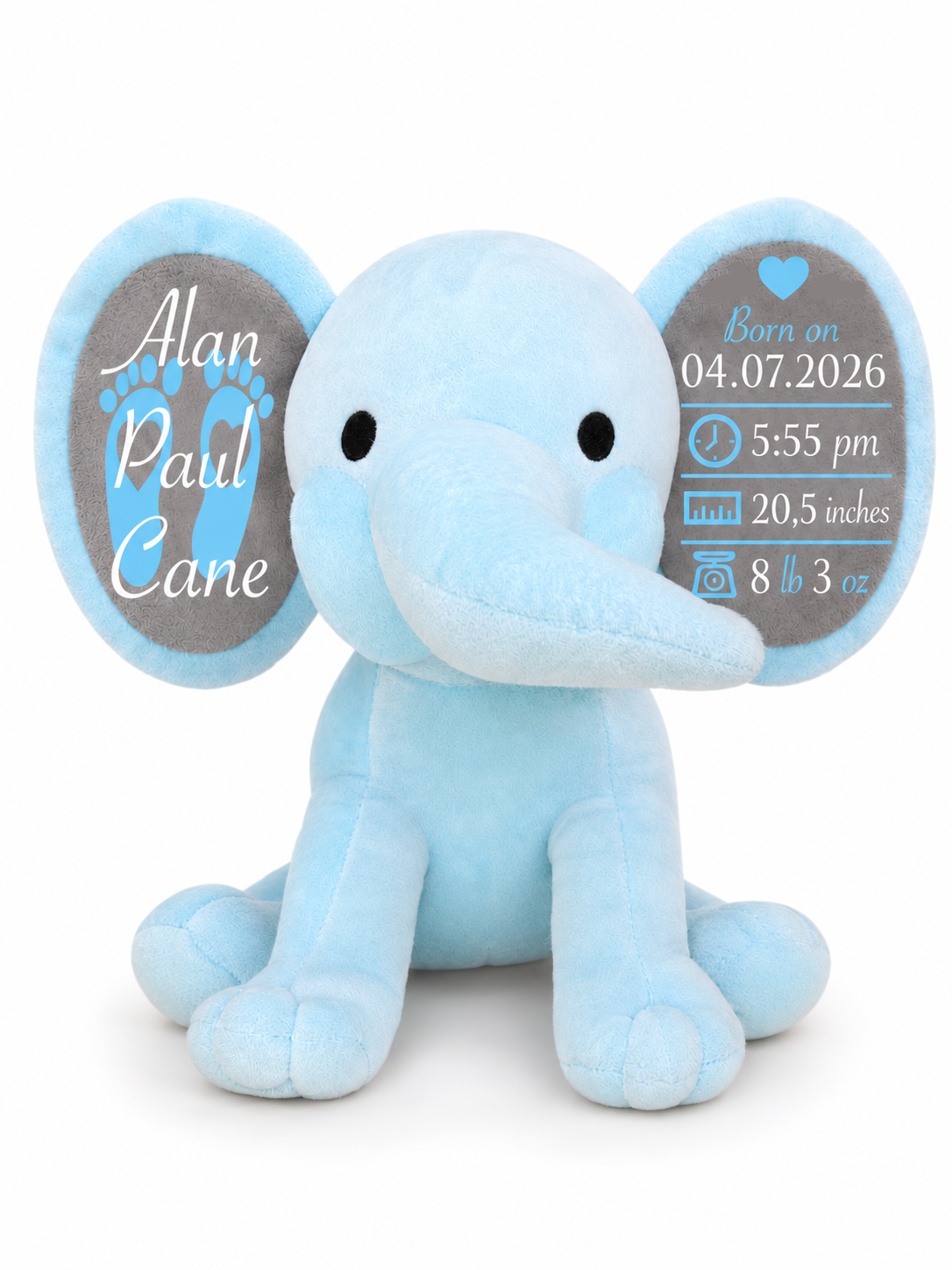 Personalized Baby Elephant Plush | Custom Birth Stats Keepsake | Newborn Baby Shower Gift