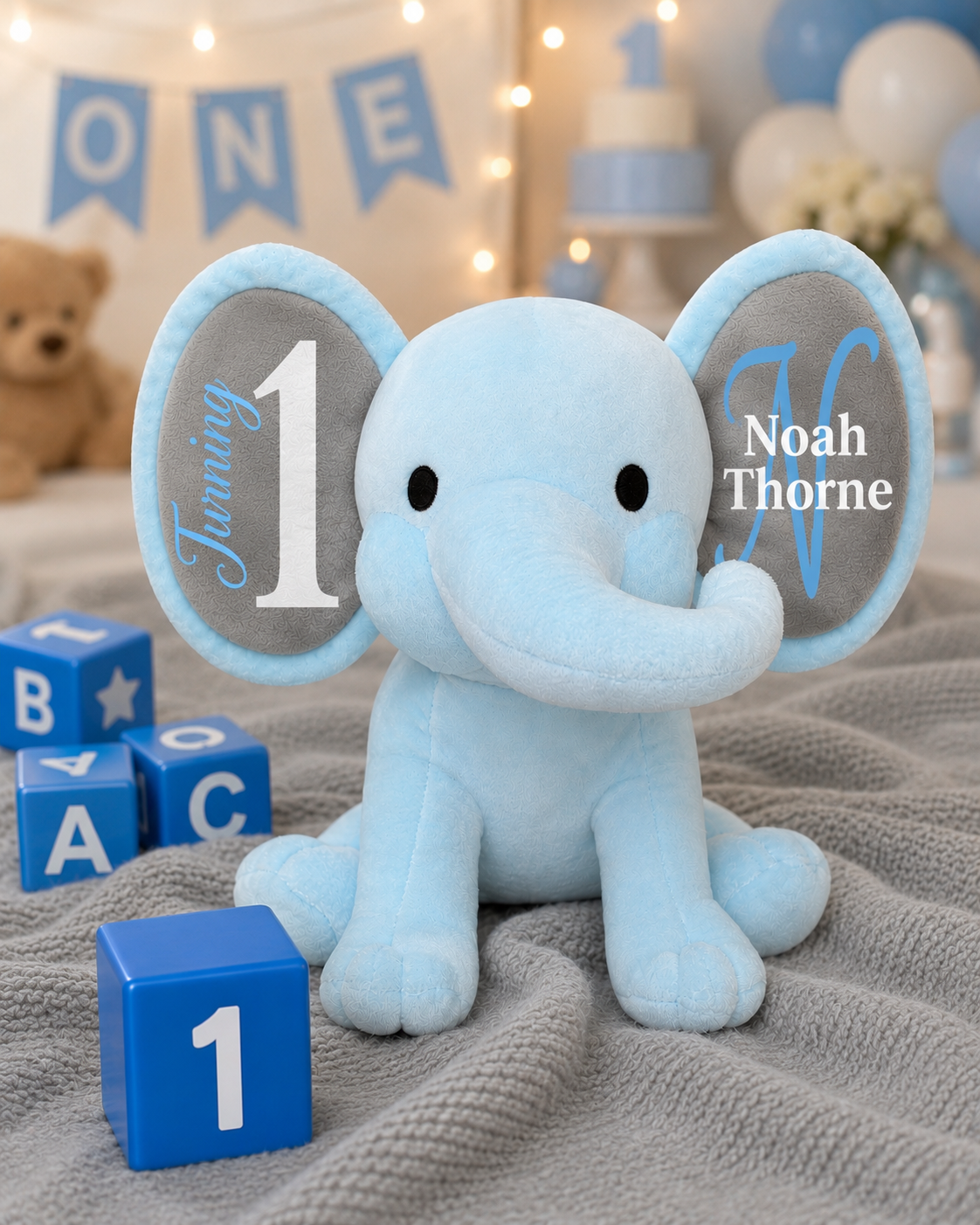 Personalized Baby Elephant Plush | Turning 1 | First Birthday Keepsake Gift