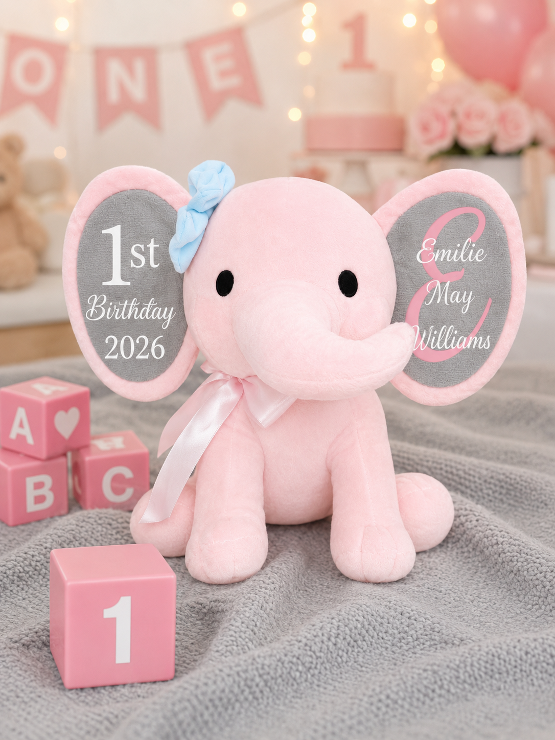 Personalized Baby Elephant Plush | 1st Birthday | Custom Name Keepsake Gift