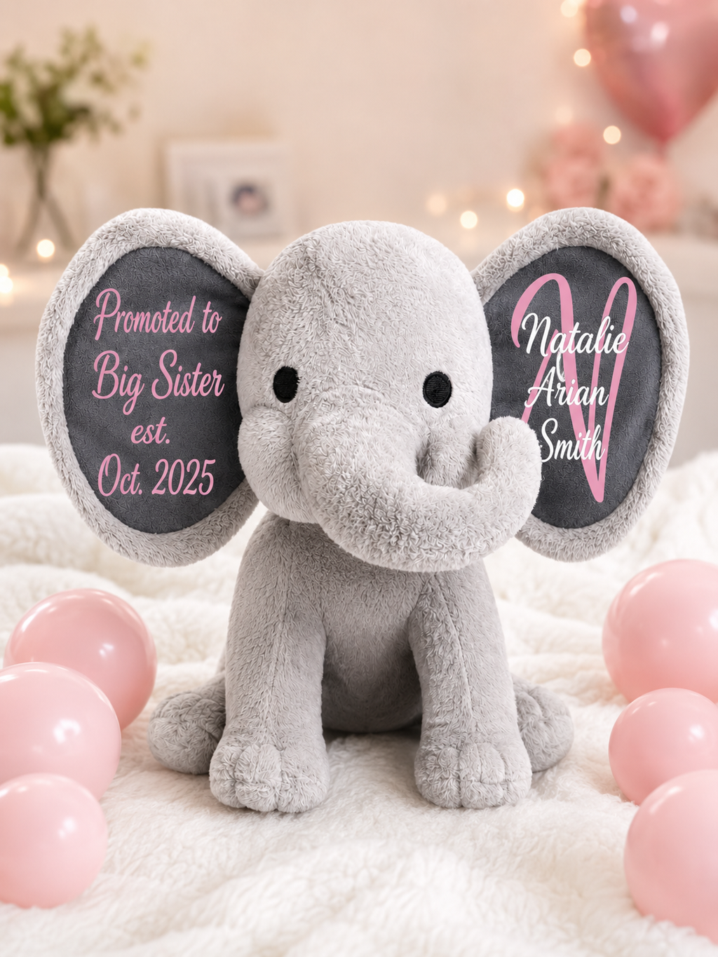 Personalized Baby Elephant Plush | Promoted to Big Sister