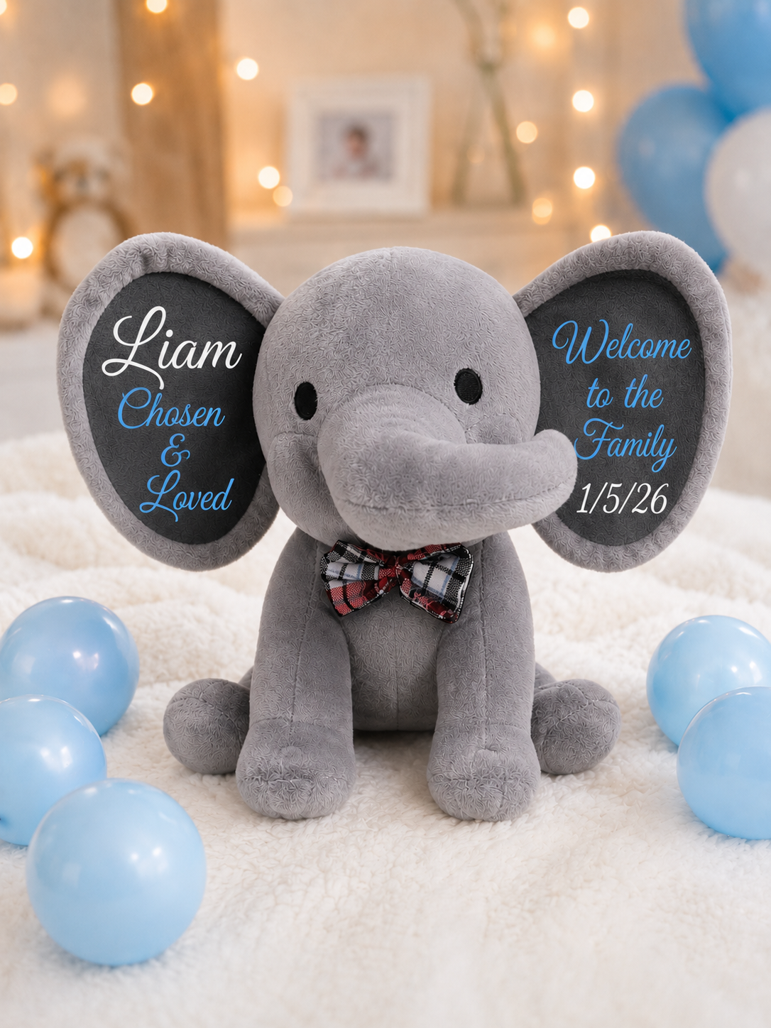 Personalized Baby Elephant Plush | Welcome to the Family | Adoption Gift