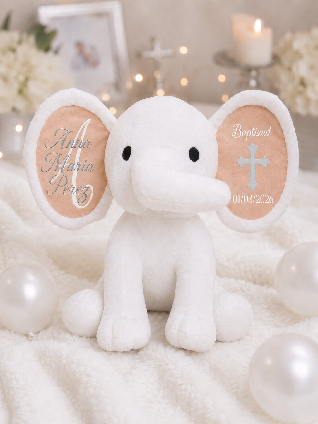 Personalized Baptism Elephant Plush | Custom Name Keepsake Gift