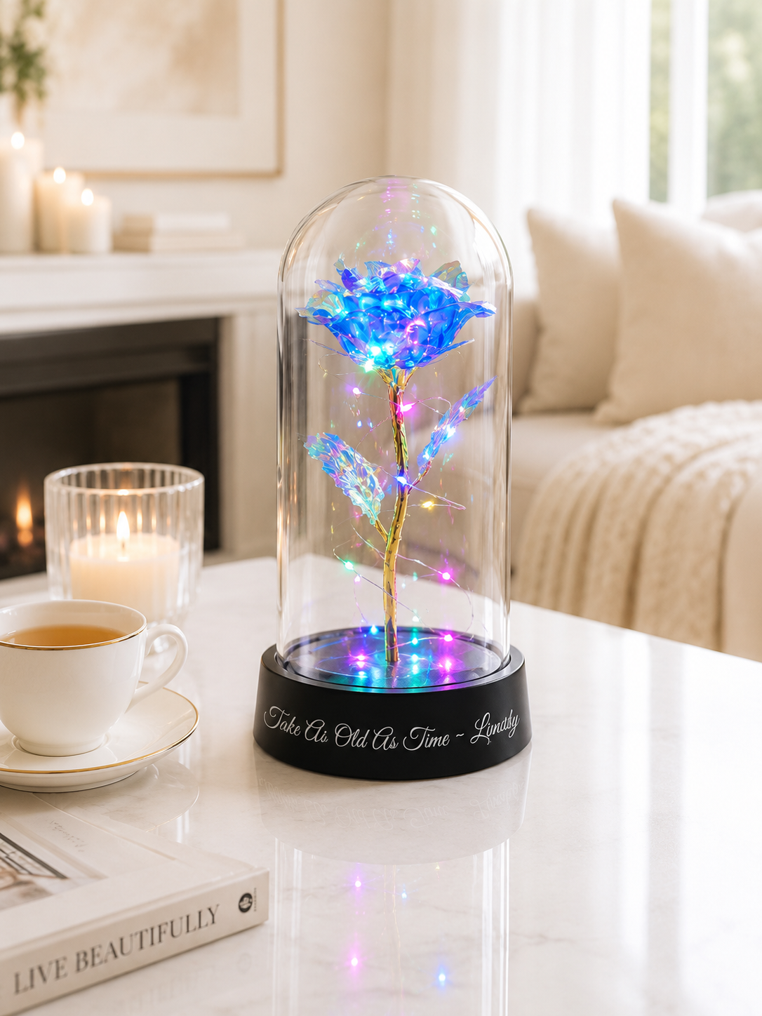 Personalized Galaxy Rose Dome | Enchanted LED Light Anniversary Gift | Romantic Gift for Couples