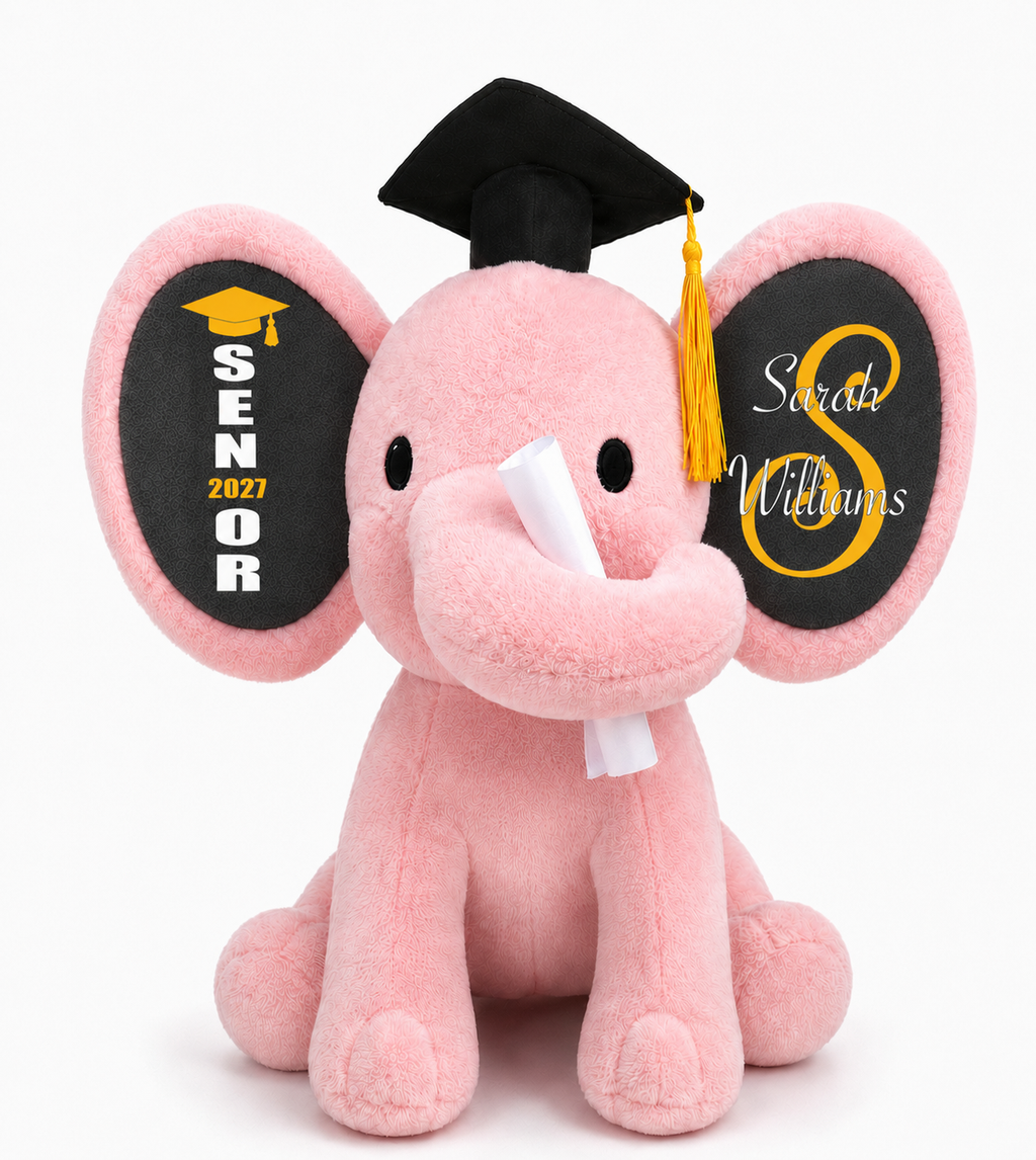 Personalized Senior 2027 Elephant Plush | Custom Name | Graduation Keepsake Gift