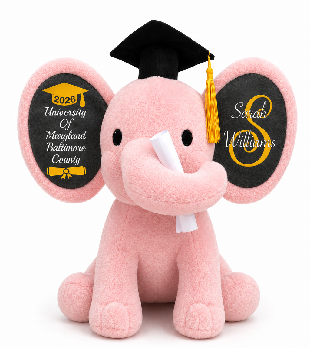 Personalized Graduation Elephant Plush | Custom Name & School | Grad Keepsake Gift