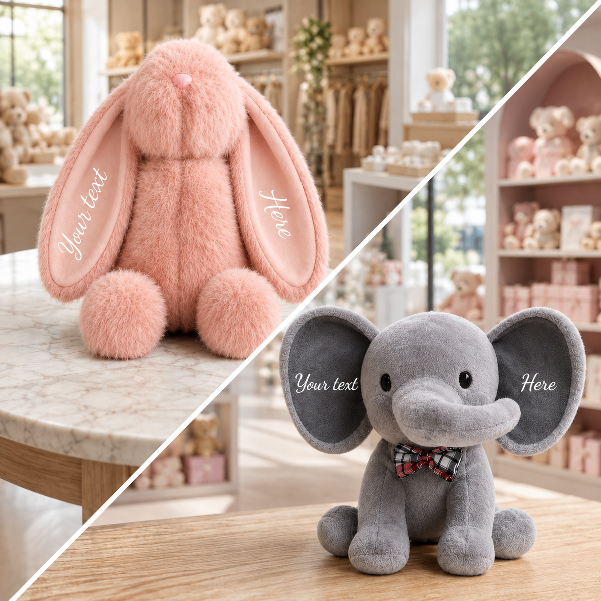 Custom Bunny or Elephant Plush | Personalized Name Keepsake | Baby & Birthday Gift