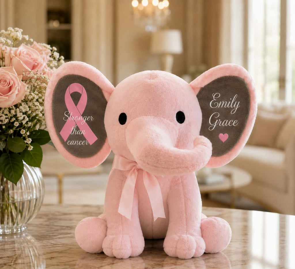 Breast Cancer Awareness Elephant Plush | Personalized Stronger Than Cancer