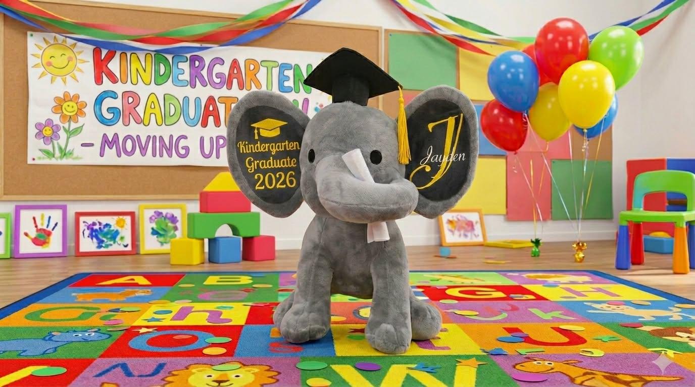 Personalized Kindergarten Graduation Elephant Plush | Custom Name | Grad Keepsake Gift