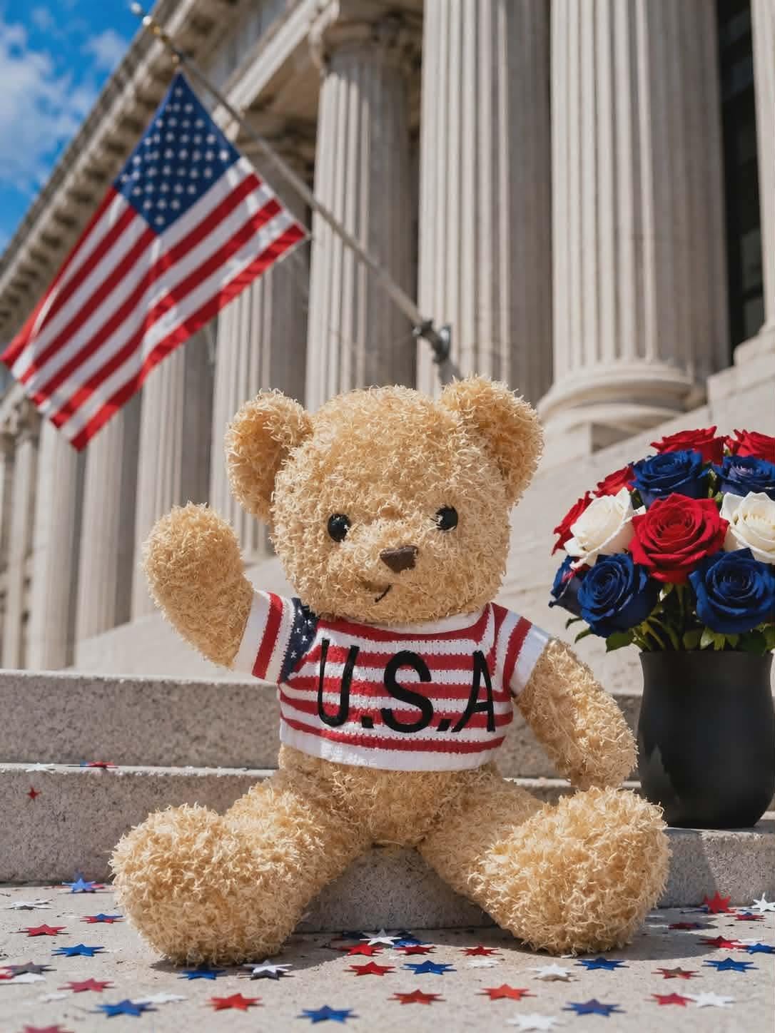Patriotic USA Teddy Bear | 4th of July Plush Bear | USA Stuffed Animal Custom USA Sweater Teddy Bear
