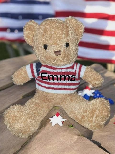 Patriotic USA Teddy Bear | 4th of July Plush Bear | USA Stuffed Animal Custom USA Sweater Teddy Bear