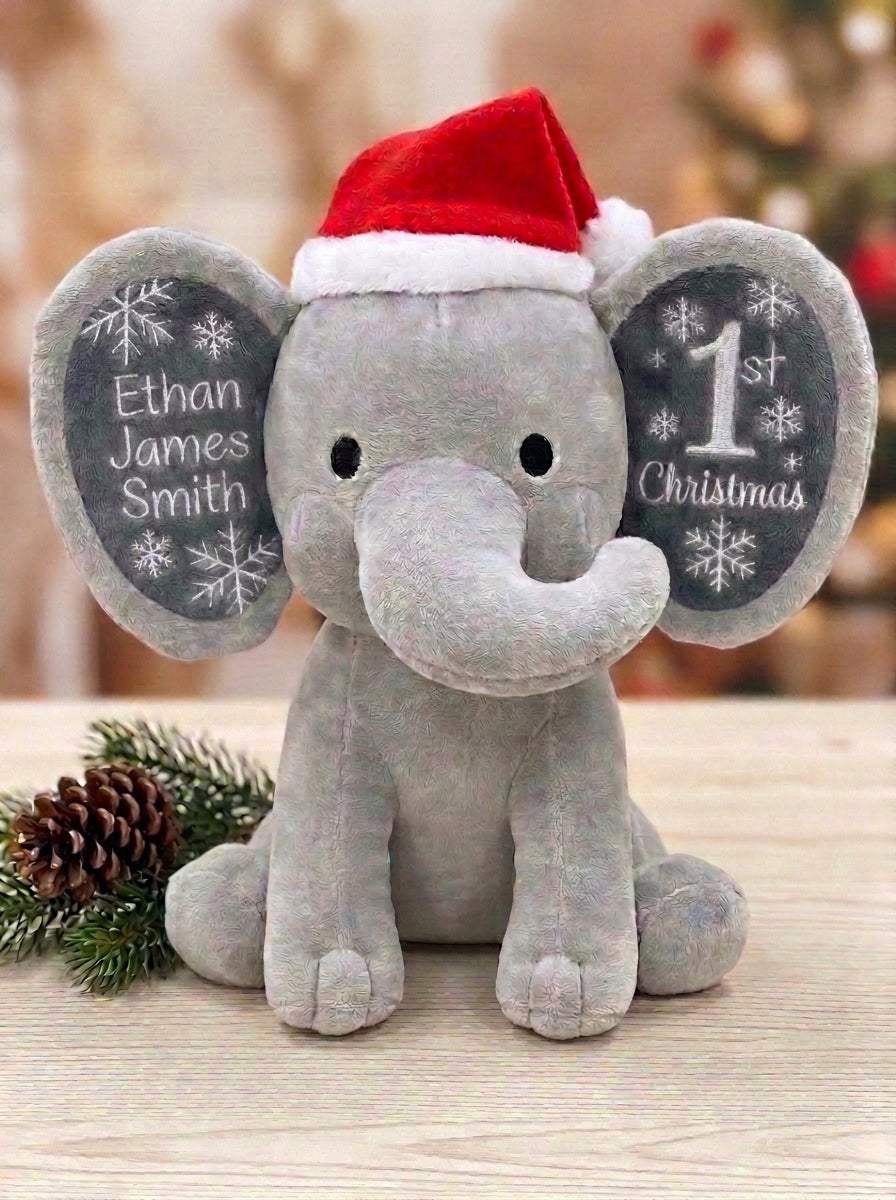 Personalized Christmas Elephant Plush | Custom Name Baby's 1st Christmas Gift