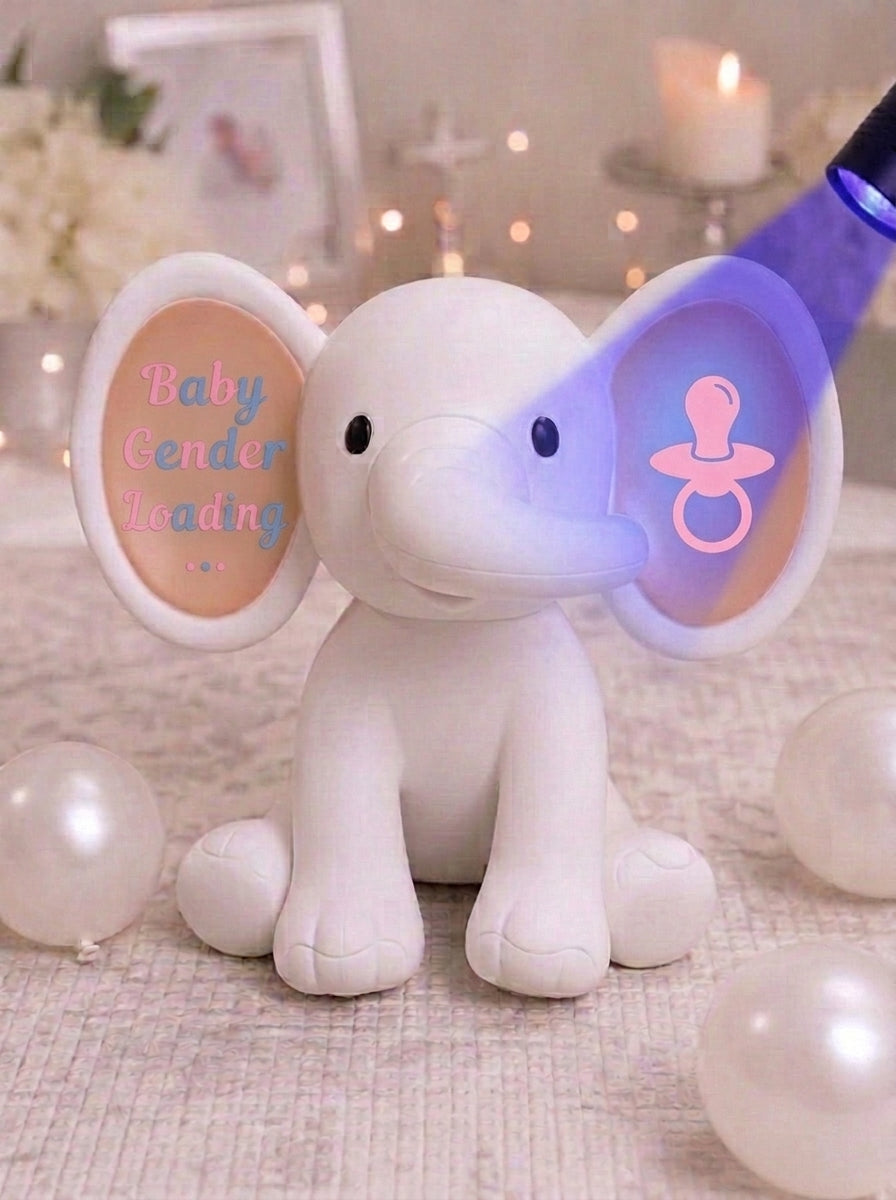 UV Gender Reveal Elephant Plush | Color-Changing Baby Reveal Stuffed Animal