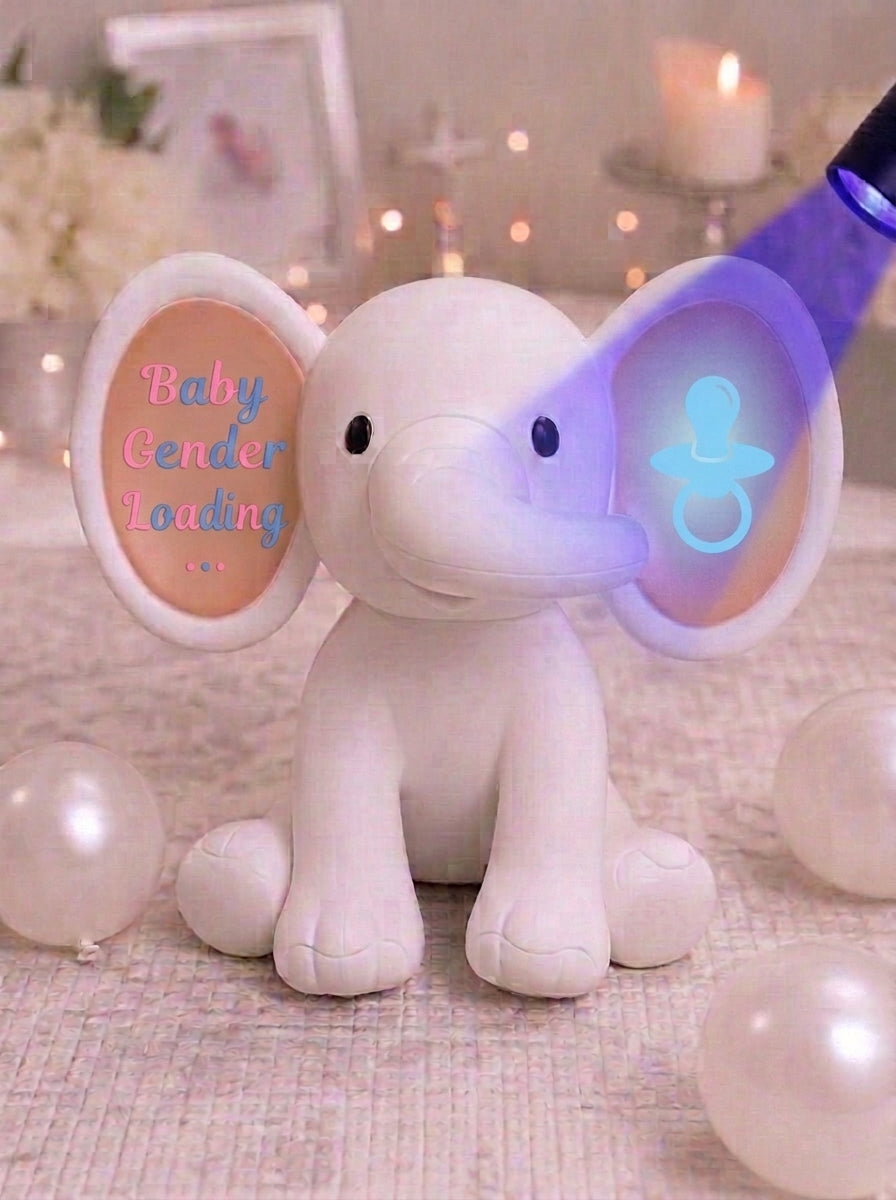 UV Gender Reveal Elephant Plush | Color-Changing Baby Reveal Stuffed Animal