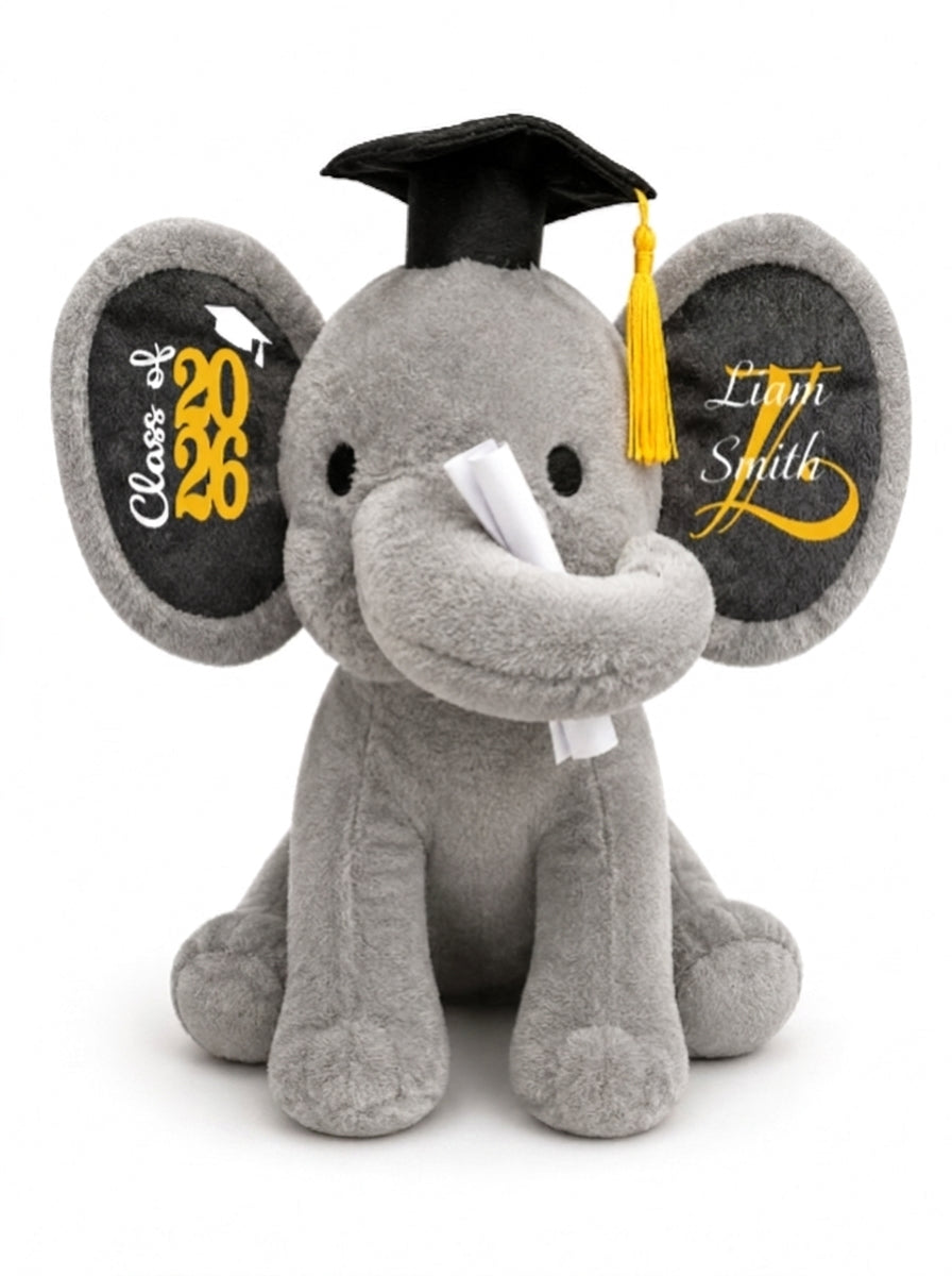 Class of 2027 Personalized Graduation Elephant | Plush Custom Name Gray & Pink Stuffed Animal Keepsake